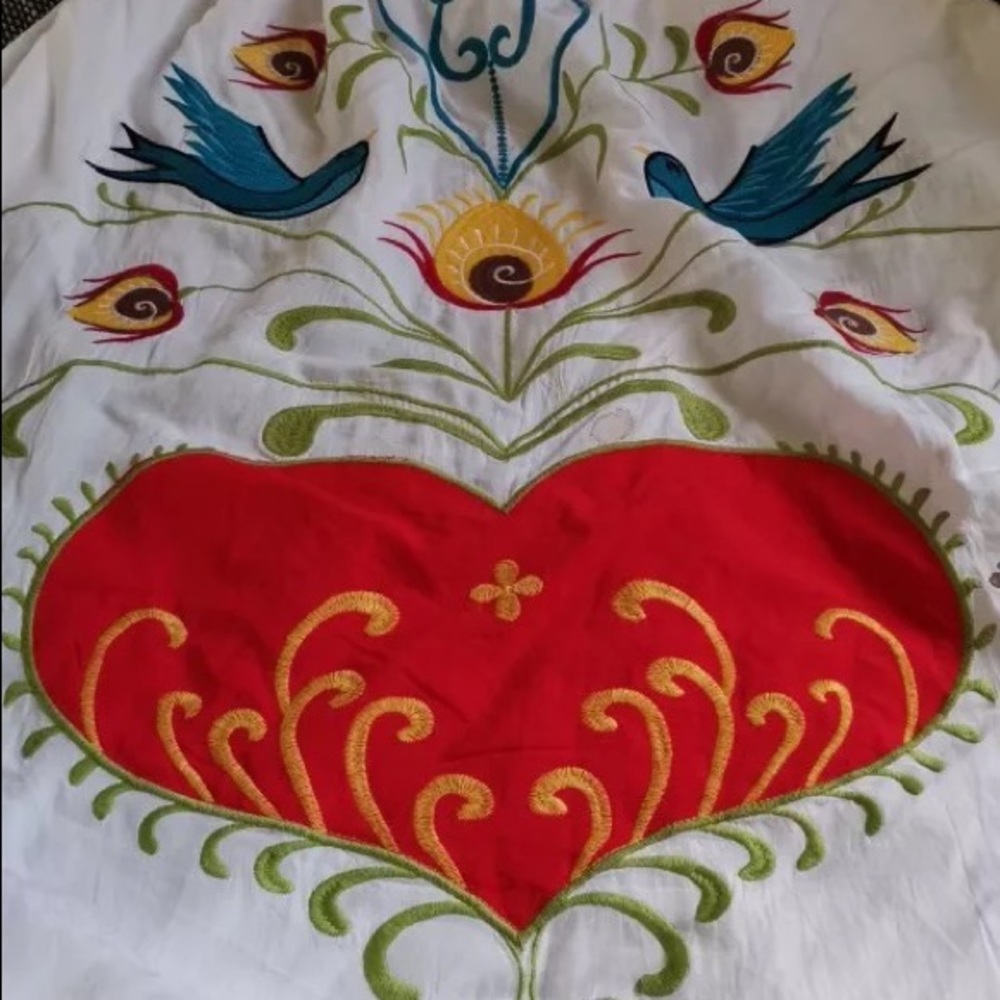 New White Boho Embroidered Hearts Magic Kimono Long Maxi Gown 5 Star⭐️ Favorite - Picture 12 of 16